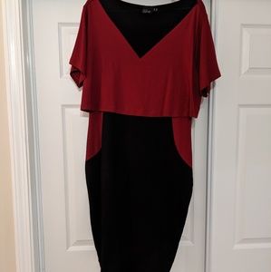 Red & Black mesh caplet dress